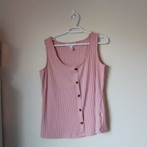 Addition Elle Love & Legend 1X Pink Button Front Ribbed Tank Top